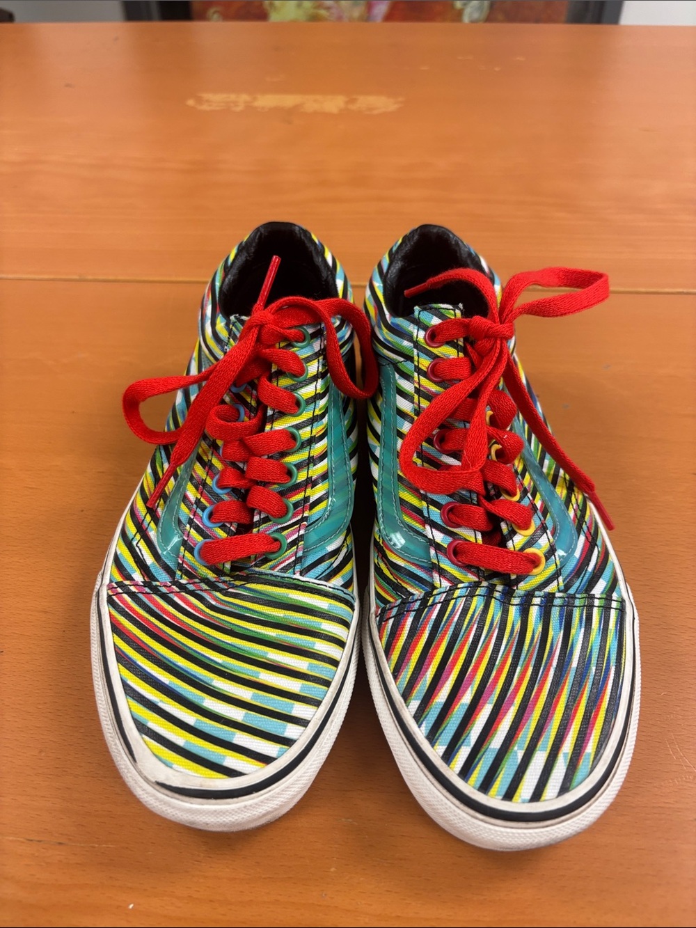 Vans Multi-Color Striped Sneakers with Red Laces